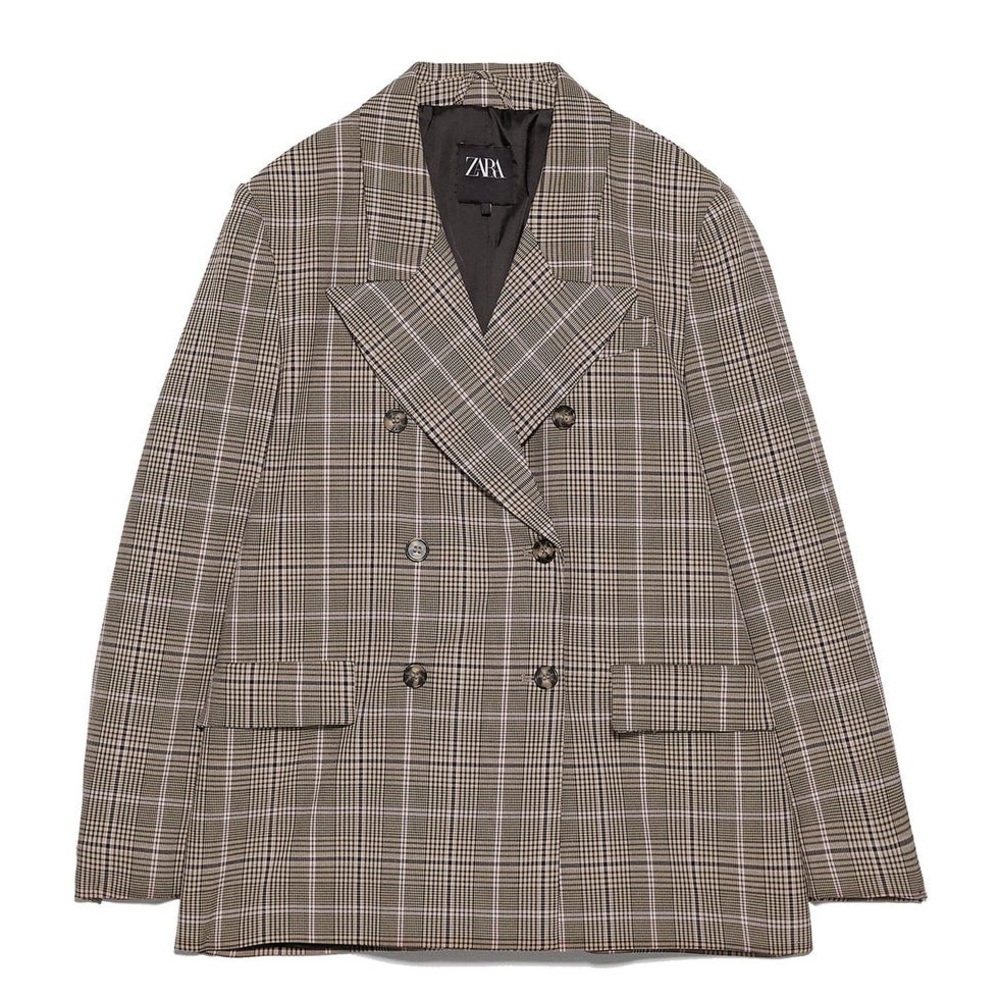 ZARA Oversized Pink Brown Check Blazer Size XS (PART OF CO-ORD SET)